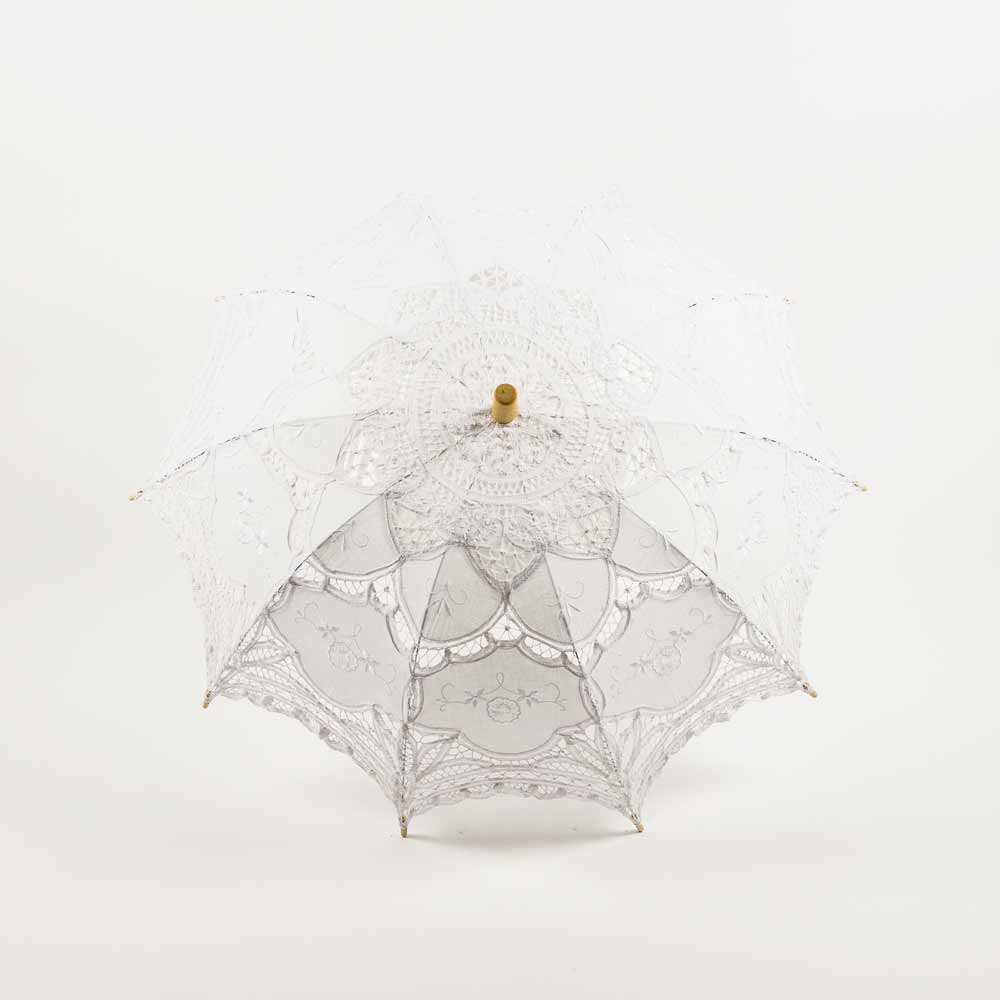 30" White Lace Cotton Fabric Parasol Umbrella w/ Metal Frame - AsianImportStore.com - B2B Wholesale Lighting and Decor