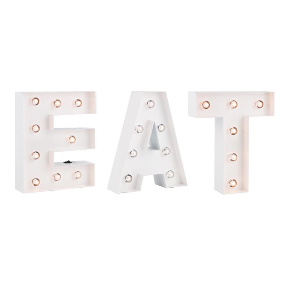 White Marquee Light Word 'Eat' LED Metal Sign (8 Inch, Battery Operated w/ Timer) - AsianImportStore.com - B2B Wholesale Lighting and Decor