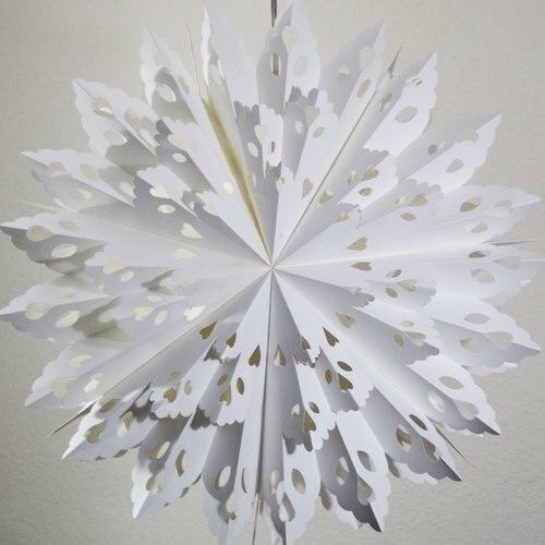 3-PACK + Cord | White Neve 24" Pizzelle Designer Illuminated Paper Star Lanterns and Lamp Cord Hanging Decorations - AsianImportStore.com - B2B Wholesale Lighting and Decor