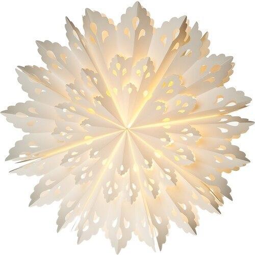 3-PACK + Cord | White Neve 24" Pizzelle Designer Illuminated Paper Star Lanterns and Lamp Cord Hanging Decorations - AsianImportStore.com - B2B Wholesale Lighting and Decor
