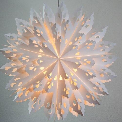 3-PACK + Cord | White Neve 24" Pizzelle Designer Illuminated Paper Star Lanterns and Lamp Cord Hanging Decorations - AsianImportStore.com - B2B Wholesale Lighting and Decor