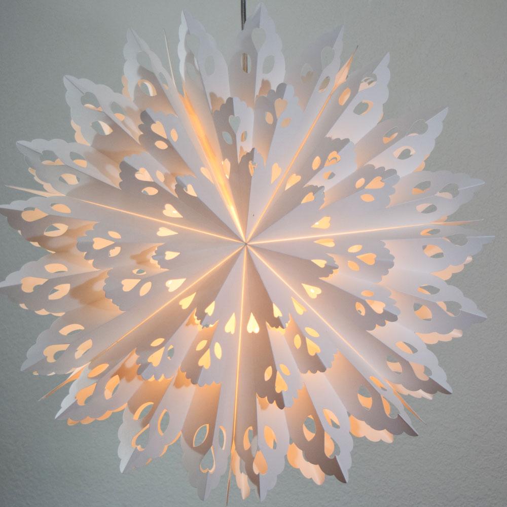 Quasimoon Pizzelle Paper Star Lantern (24-Inch, White, Winter Wreath Snowflake Design) - Great With or Without Lights - Holiday Snowflake Decorations - AsianImportStore.com - B2B Wholesale Lighting and Decor