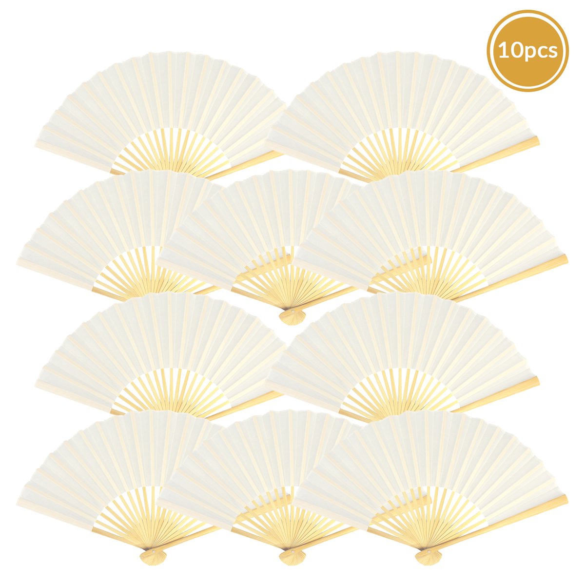 9" White Silk Hand Fans for Weddings (10 Pack) - AsianImportStore.com - B2B Wholesale Lighting and Decor