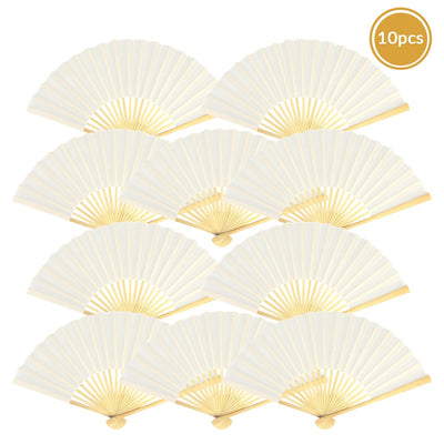 9" White Silk Hand Fans for Weddings (10 Pack) - AsianImportStore.com - B2B Wholesale Lighting and Decor