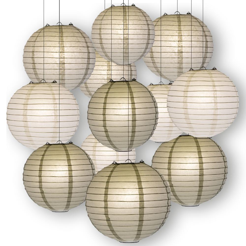 White, Silver and Grey Celebration Party Pack Parallel Ribbed Paper Lantern Combo Set (12 pc Set) - AsianImportStore.com - B2B Wholesale Lighting and Decor