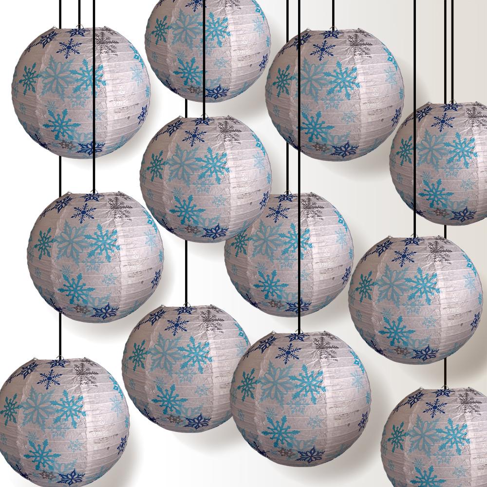 12 PACK | 14" White Snowflake Christmas Holiday Paper Lantern - AsianImportStore.com - B2B Wholesale Lighting and Decor