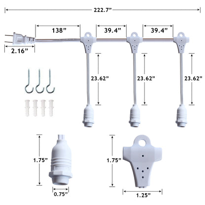 Star Lantern Triple Socket White Weatherproof Outdoor Pendant Light Lamp Cord, E12, 19 Ft - Electrical Swag Light Kit