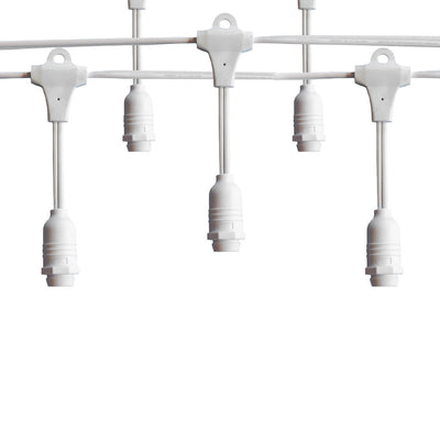 25 Socket Suspended Outdoor Commercial String Light Set, Shatterproof LED Bulbs, 29 FT White Cord w/ E12 C7 Base, Weatherproof
