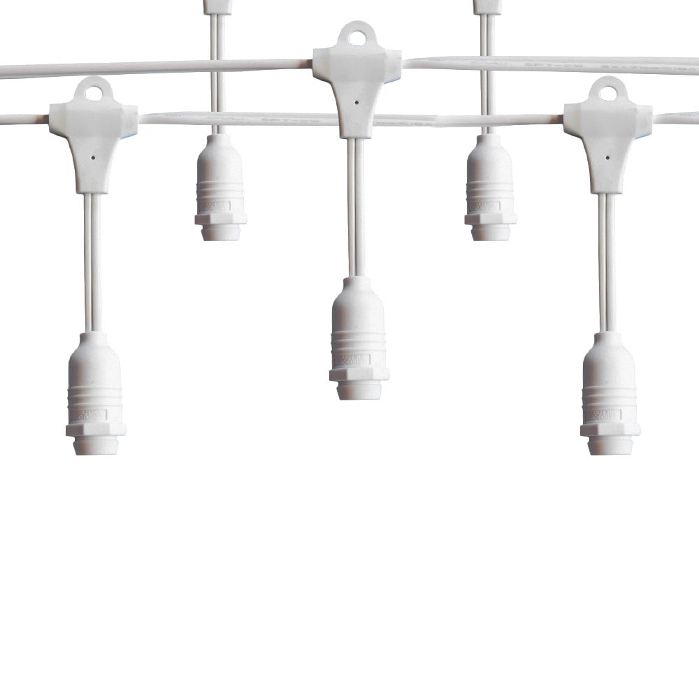 BLOWOUT 25 Socket Suspended Outdoor Commercial String Light Set, Globe Bulbs, 29 FT White Cord w/ E12 C7 Base, Weatherproof