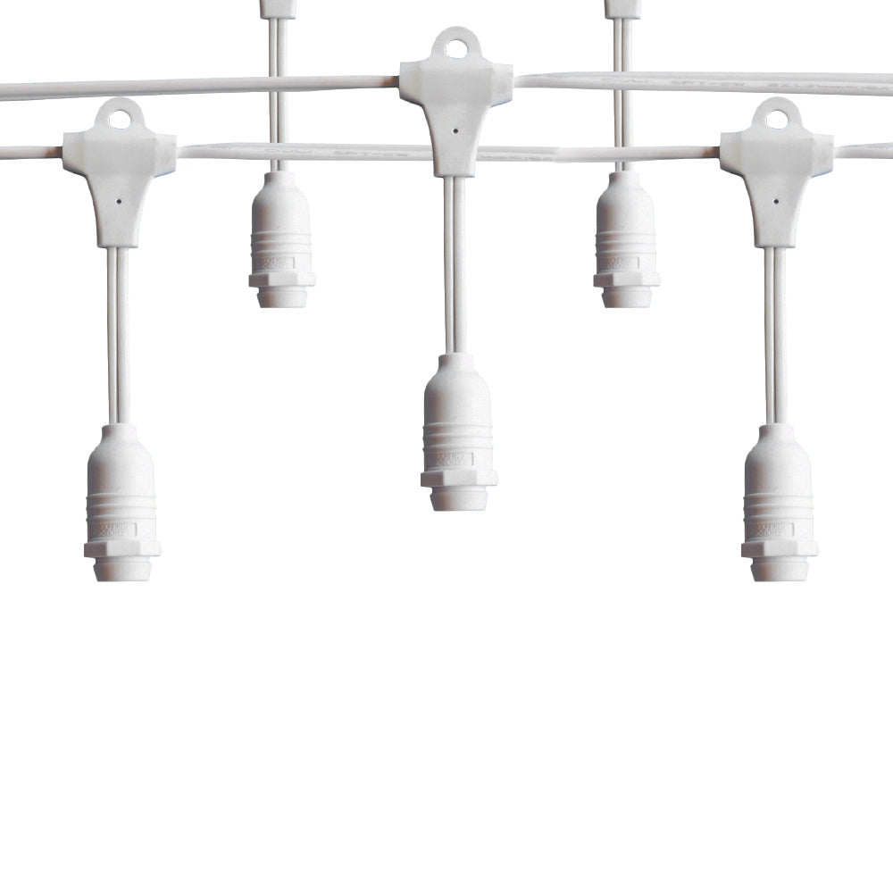 BLOWOUT 50 Socket Suspended Outdoor Commercial String Light Set, Clear Globe Bulbs, 54 FT White Cord w/ E12 C7 Base, Weatherproof