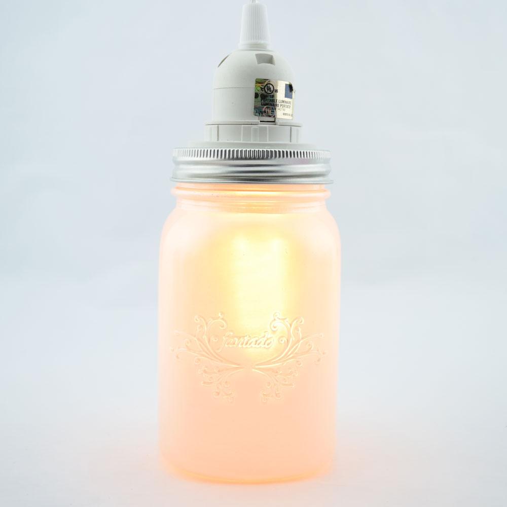  Fantado Frosted Pearl White Mason Jar Pendant Light Kit, Wide Mouth, Clear Cord, 15FT - AsianImportStore.com - B2B Wholesale Lighting and Decor