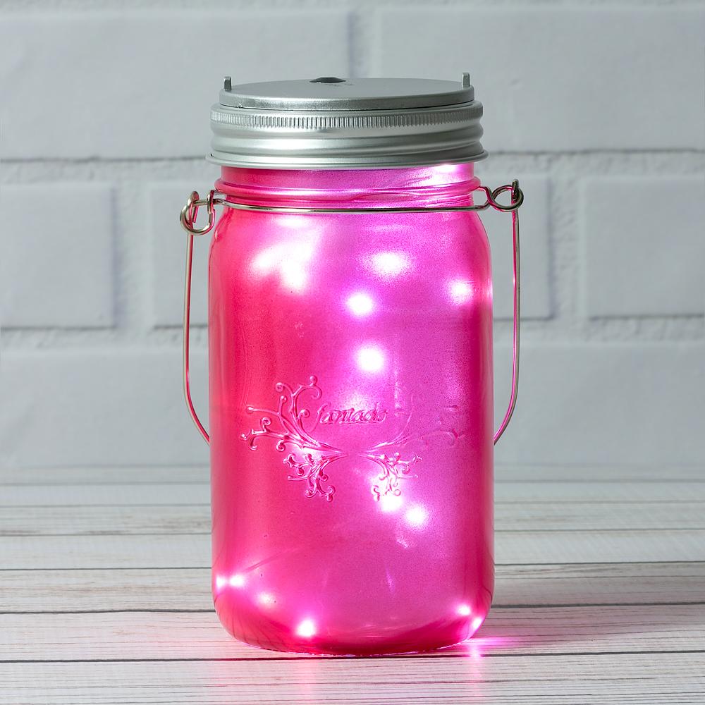 Fantado Wide Mouth Fuchsia / Hot Pink Mason Jar Luminaria Light w/ Hanging Cool White Fairy LED Kit - AsianImportStore.com - B2B Wholesale Lighting and Decor