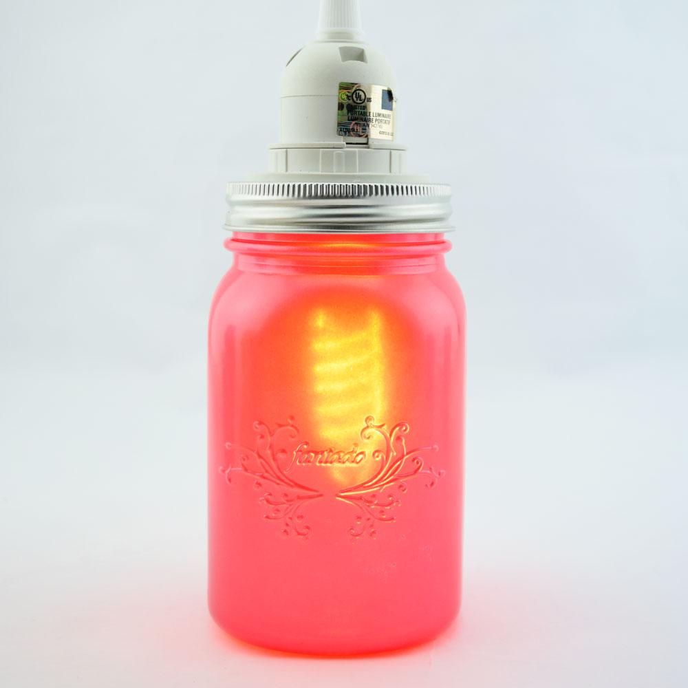  Fantado Frosted Fuchsia / Hot Pink Mason Jar Pendant Light Kit, Wide Mouth, Clear Cord, 15FT - AsianImportStore.com - B2B Wholesale Lighting and Decor