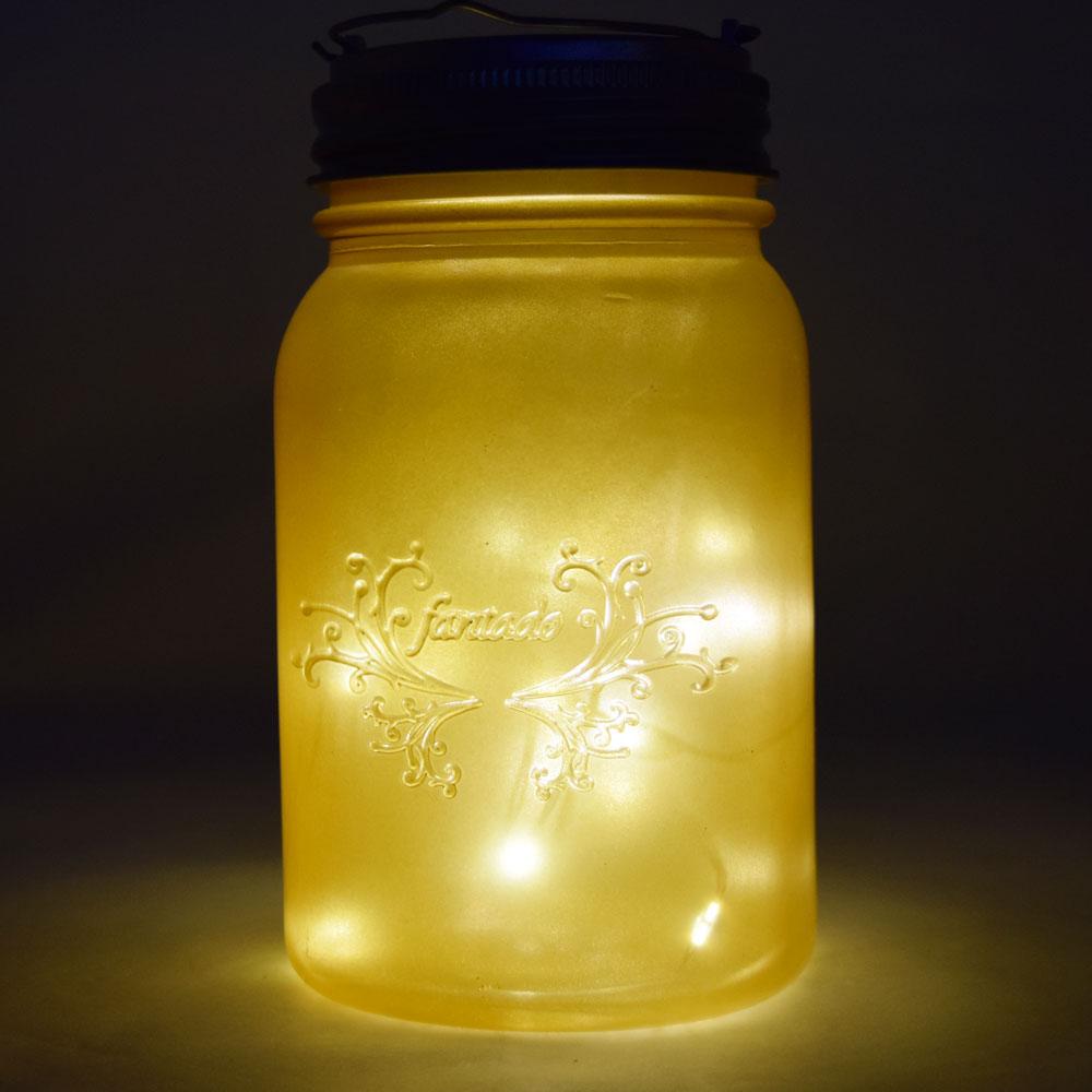 Fantado Wide Mouth Yellow Gold Mason Jar Luminaria Light w/ Hanging Warm White Fairy LED Kit - AsianImportStore.com - B2B Wholesale Lighting and Decor