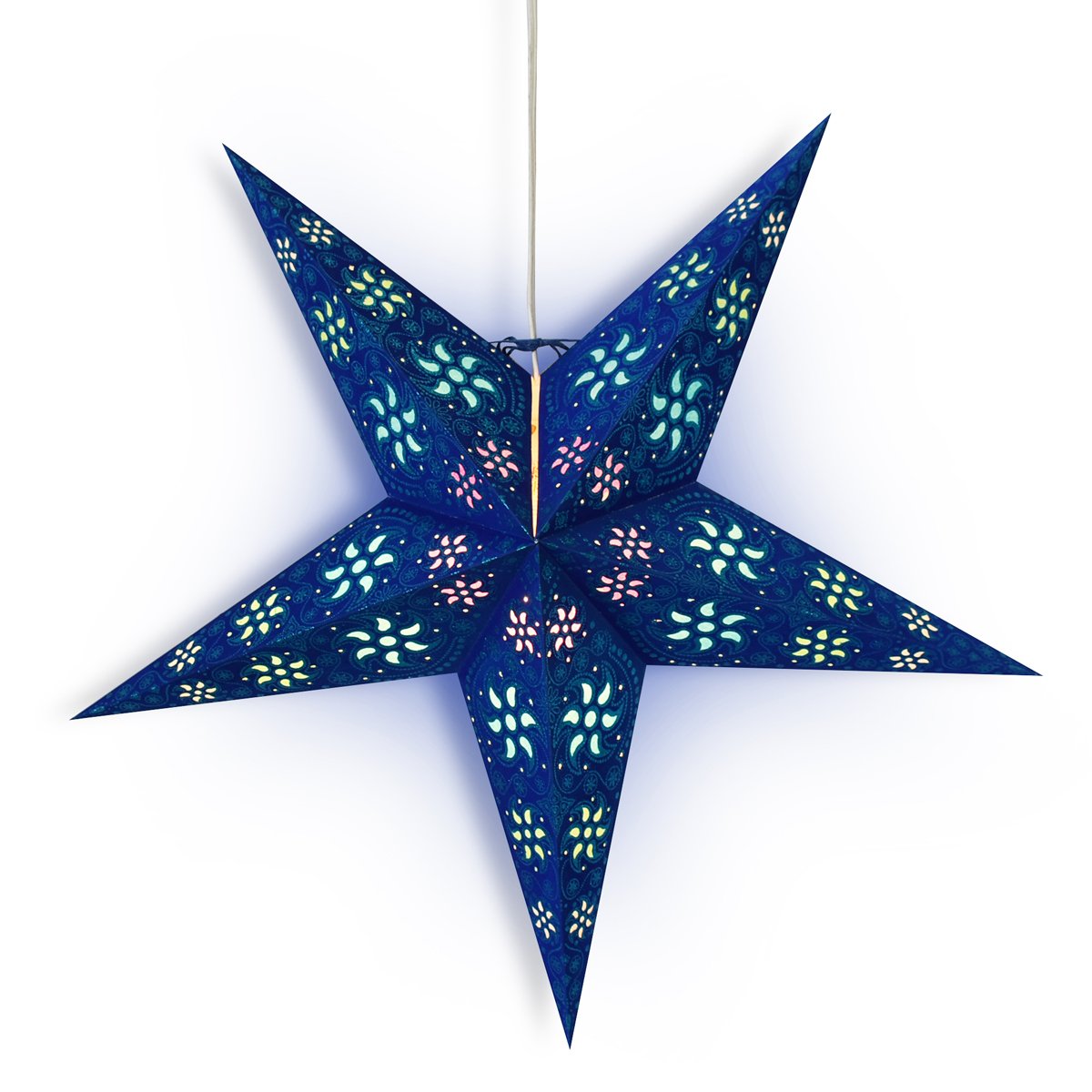 24" Dark Blue / Green Winds Glitter Paper Star Lantern, Hanging - AsianImportStore.com - B2B Wholesale Lighting and Decor