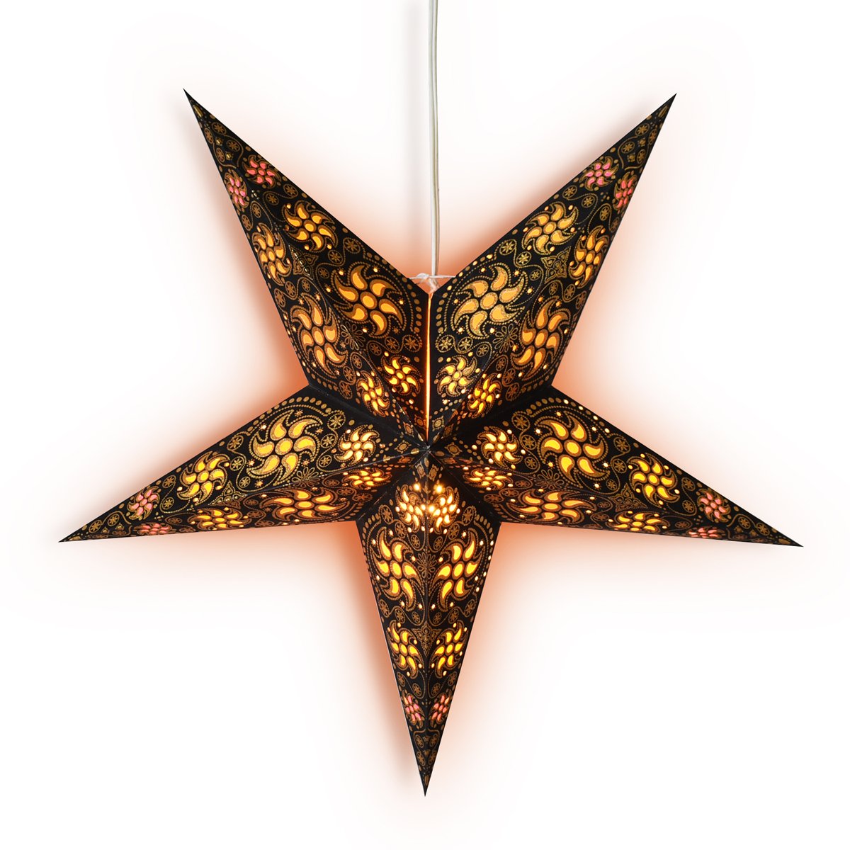 24" Black / Gold Winds Glitter Paper Star Lantern, Hanging Wedding & Party Decoration - AsianImportStore.com - B2B Wholesale Lighting and Decor