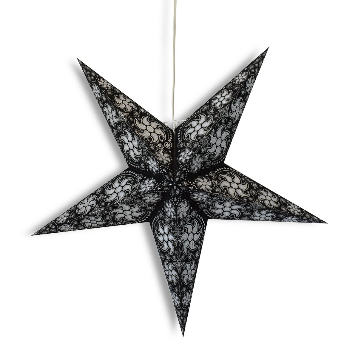 24" Black / Silver Winds Glitter Paper Star Lantern, Hanging Wedding & Party Decoration - AsianImportStore.com - B2B Wholesale Lighting and Decor
