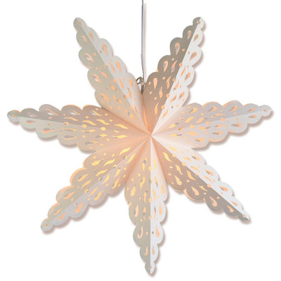 3-PACK + Cord | White Winter Holiday Spirit 24" Pizzelle Designer Illuminated Paper Star Lanterns and Lamp Cord Hanging Decorations - AsianImportStore.com - B2B Wholesale Lighting and Decor