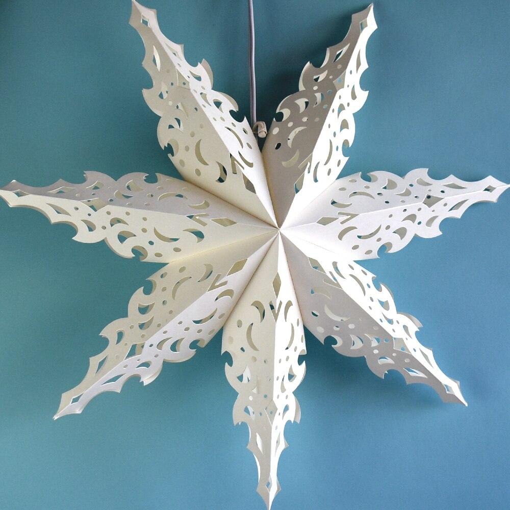 3-PACK + Cord | White Winter North Star 32" Pizzelle Designer Illuminated Paper Star Lanterns and Lamp Cord Hanging Decorations - AsianImportStore.com - B2B Wholesale Lighting and Decor