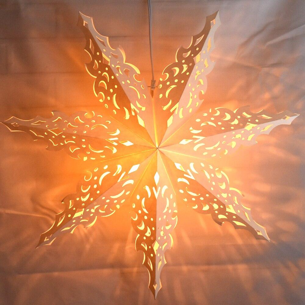 3-PACK + Cord | White Winter North Star 32" Pizzelle Designer Illuminated Paper Star Lanterns and Lamp Cord Hanging Decorations - AsianImportStore.com - B2B Wholesale Lighting and Decor