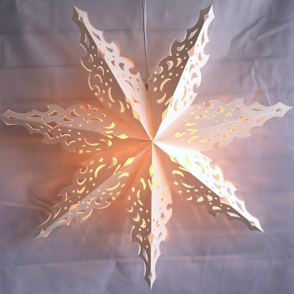 3-PACK + Cord | White Winter North Star 32" Pizzelle Designer Illuminated Paper Star Lanterns and Lamp Cord Hanging Decorations - AsianImportStore.com - B2B Wholesale Lighting and Decor