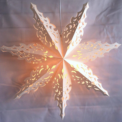 3-PACK + Cord | White Winter North Star 32" Pizzelle Designer Illuminated Paper Star Lanterns and Lamp Cord Hanging Decorations - AsianImportStore.com - B2B Wholesale Lighting and Decor