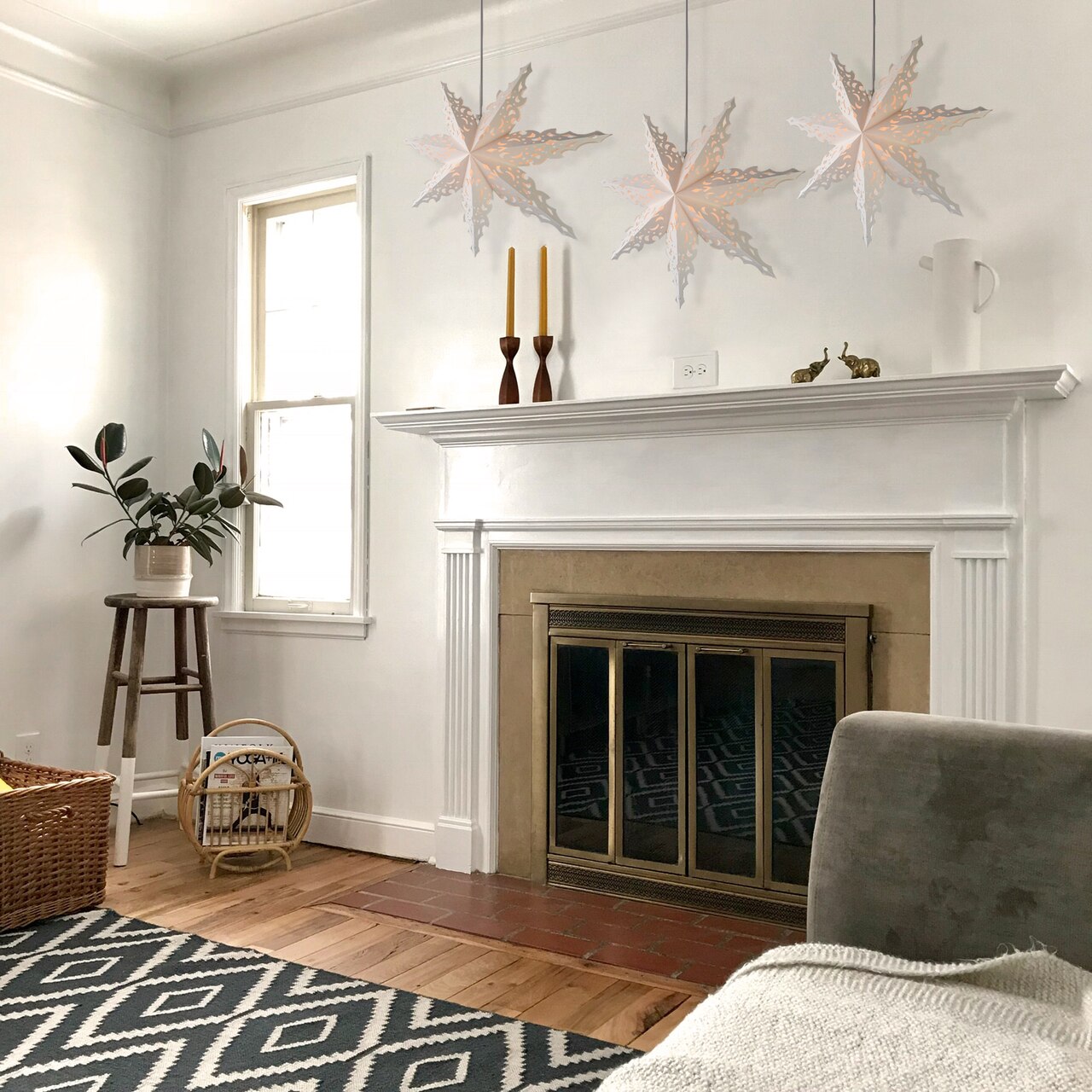 3-PACK + Cord | White Winter North Star 32" Pizzelle Designer Illuminated Paper Star Lanterns and Lamp Cord Hanging Decorations - AsianImportStore.com - B2B Wholesale Lighting and Decor