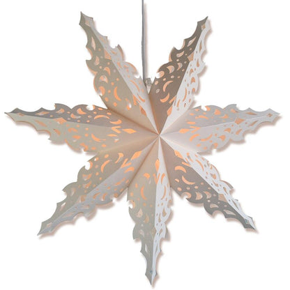 3-PACK + Cord | White Winter North Star 32" Pizzelle Designer Illuminated Paper Star Lanterns and Lamp Cord Hanging Decorations - AsianImportStore.com - B2B Wholesale Lighting and Decor