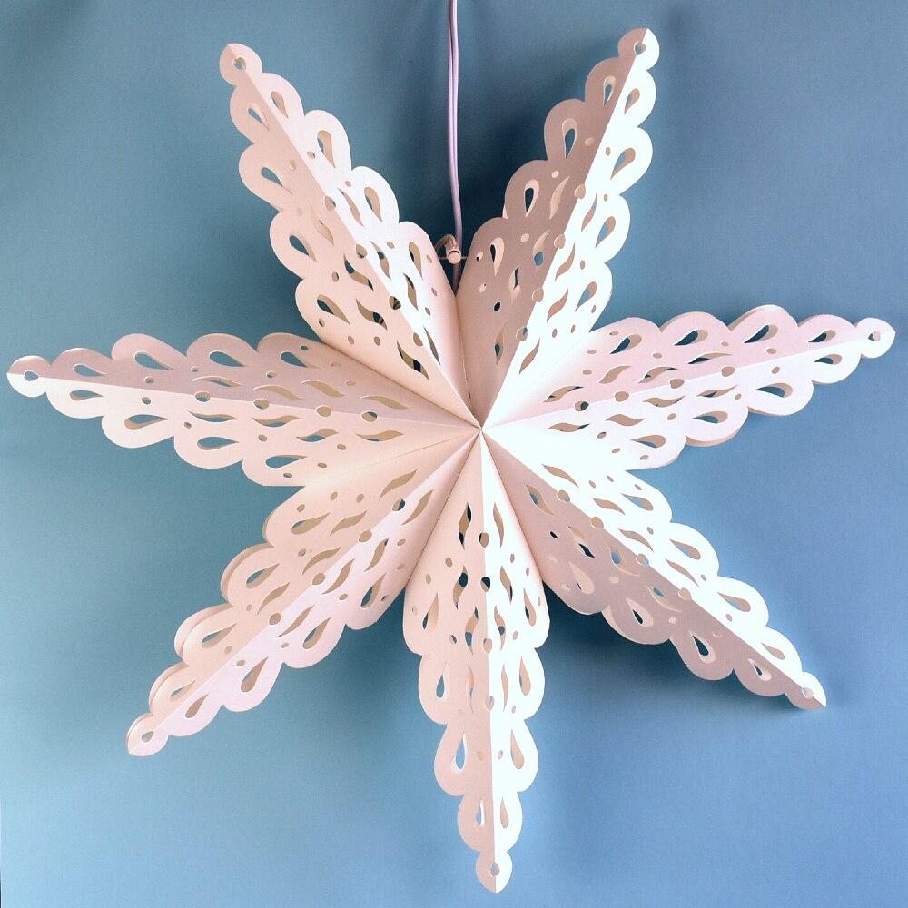 3-PACK + Cord | White Winter Holiday Spirit 32" Pizzelle Designer Illuminated Paper Star Lanterns and Lamp Cord Hanging Decorations - AsianImportStore.com - B2B Wholesale Lighting and Decor