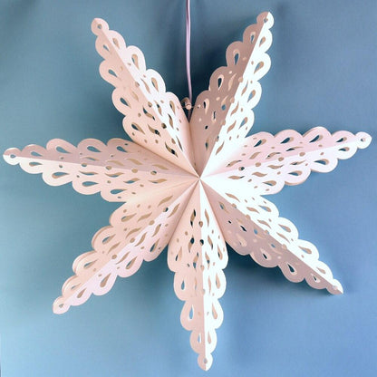 3-PACK + Cord | White Winter Holiday Spirit 32" Pizzelle Designer Illuminated Paper Star Lanterns and Lamp Cord Hanging Decorations - AsianImportStore.com - B2B Wholesale Lighting and Decor