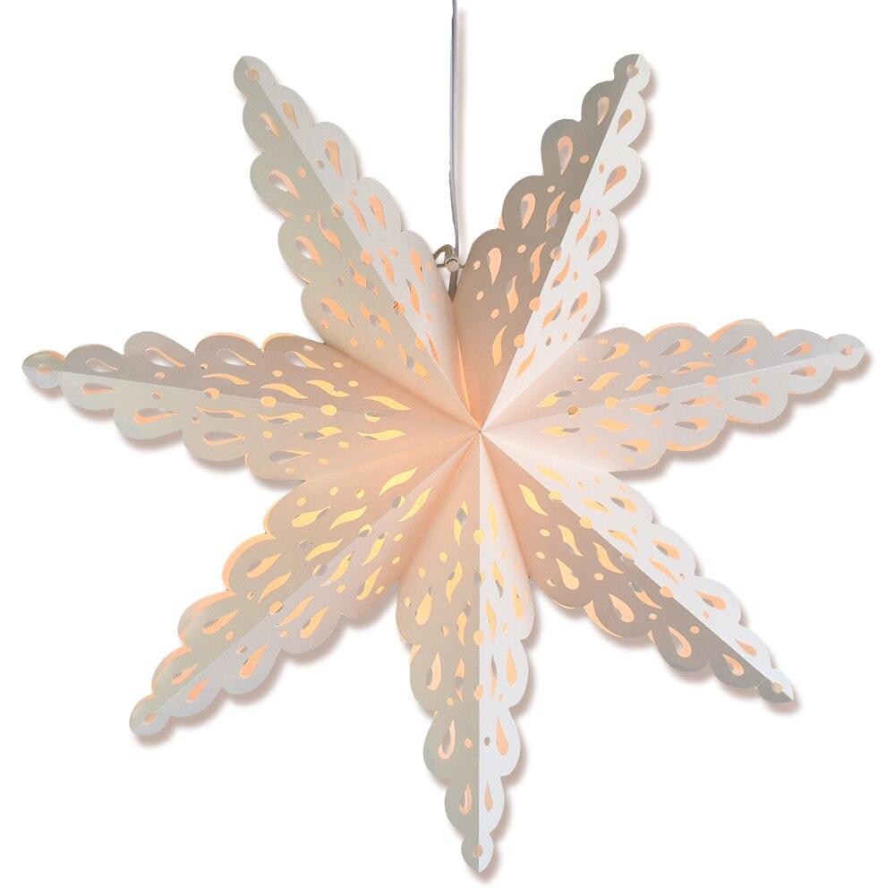 3-PACK + Cord | White Winter Holiday Spirit 32" Pizzelle Designer Illuminated Paper Star Lanterns and Lamp Cord Hanging Decorations - AsianImportStore.com - B2B Wholesale Lighting and Decor