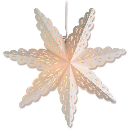 3-PACK + Cord | White Winter Holiday Spirit 32" Pizzelle Designer Illuminated Paper Star Lanterns and Lamp Cord Hanging Decorations - AsianImportStore.com - B2B Wholesale Lighting and Decor