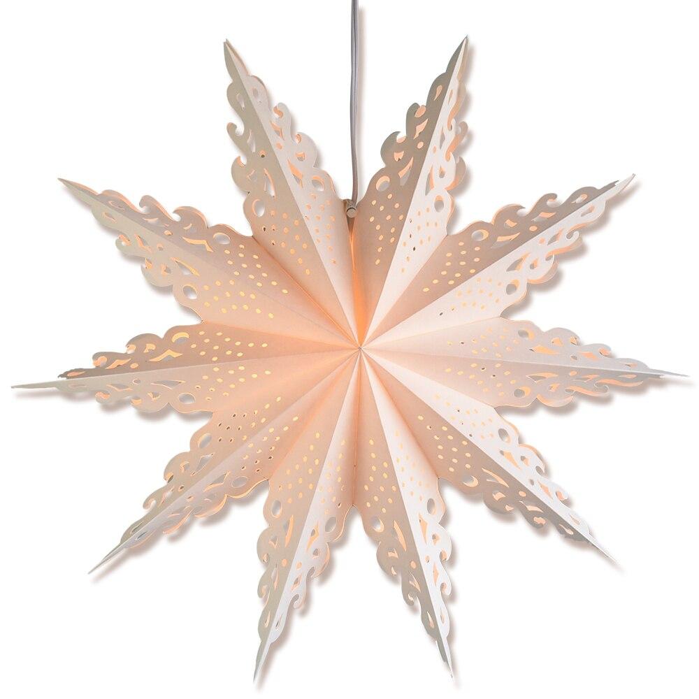 3-PACK + Cord | White Winter Ice Crystal 32" Pizzelle Designer Illuminated Paper Star Lanterns and Lamp Cord Hanging Decorations - AsianImportStore.com - B2B Wholesale Lighting and Decor