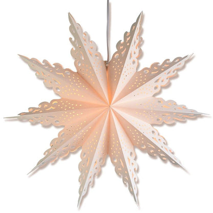 3-PACK + Cord | White Winter Ice Crystal 32" Pizzelle Designer Illuminated Paper Star Lanterns and Lamp Cord Hanging Decorations - AsianImportStore.com - B2B Wholesale Lighting and Decor