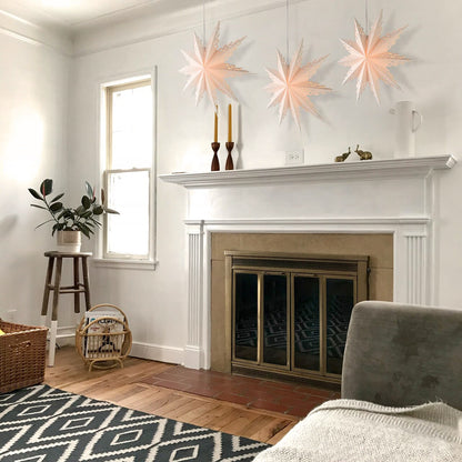 3-PACK + Cord | White Winter Ice Crystal 32" Pizzelle Designer Illuminated Paper Star Lanterns and Lamp Cord Hanging Decorations - AsianImportStore.com - B2B Wholesale Lighting and Decor