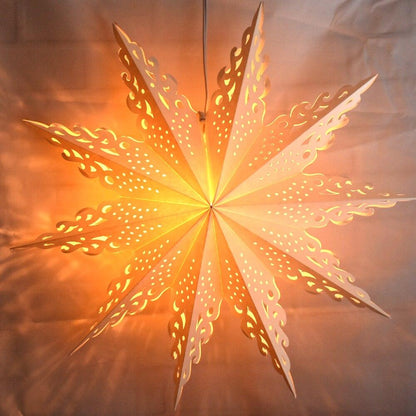 3-PACK + Cord | White Winter Ice Crystal 32" Pizzelle Designer Illuminated Paper Star Lanterns and Lamp Cord Hanging Decorations - AsianImportStore.com - B2B Wholesale Lighting and Decor