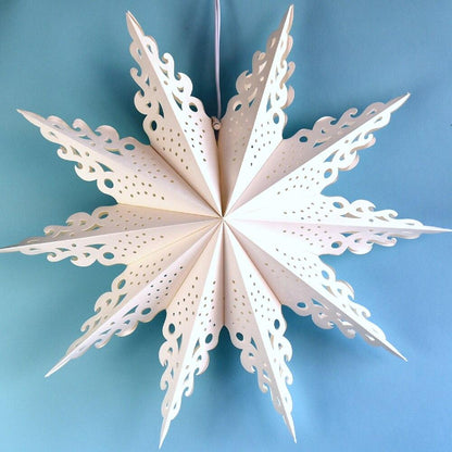 3-PACK + Cord | White Winter Ice Crystal 32" Pizzelle Designer Illuminated Paper Star Lanterns and Lamp Cord Hanging Decorations - AsianImportStore.com - B2B Wholesale Lighting and Decor
