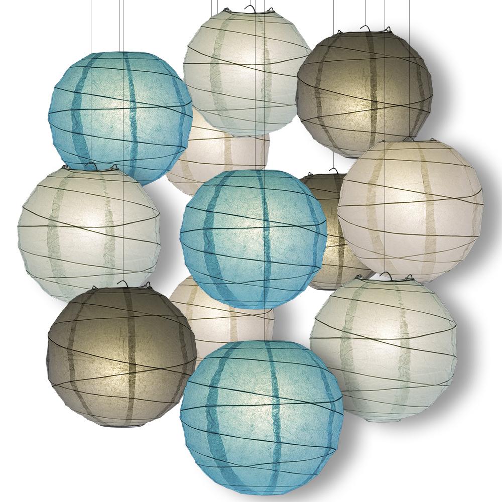 Winter Celebration Party Pack Crisscross Ribbed Paper Lantern Combo Set (12 pc Set) - AsianImportStore.com - B2B Wholesale Lighting & Decor since 2002