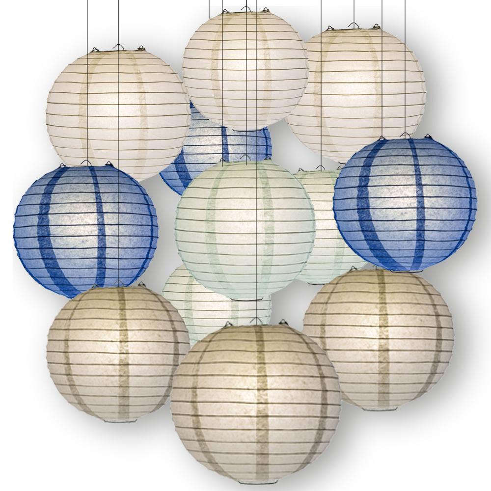 Winter Celebration Party Pack Parallel Ribbed Paper Lantern Combo Set (12 pc Set) - AsianImportStore.com - B2B Wholesale Lighting and Decor