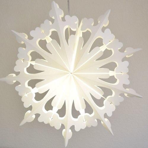 3-PACK + Cord | White Semplice 24" Pizzelle Designer Illuminated Paper Star Lanterns and Lamp Cord Hanging Decorations - AsianImportStore.com - B2B Wholesale Lighting and Decor