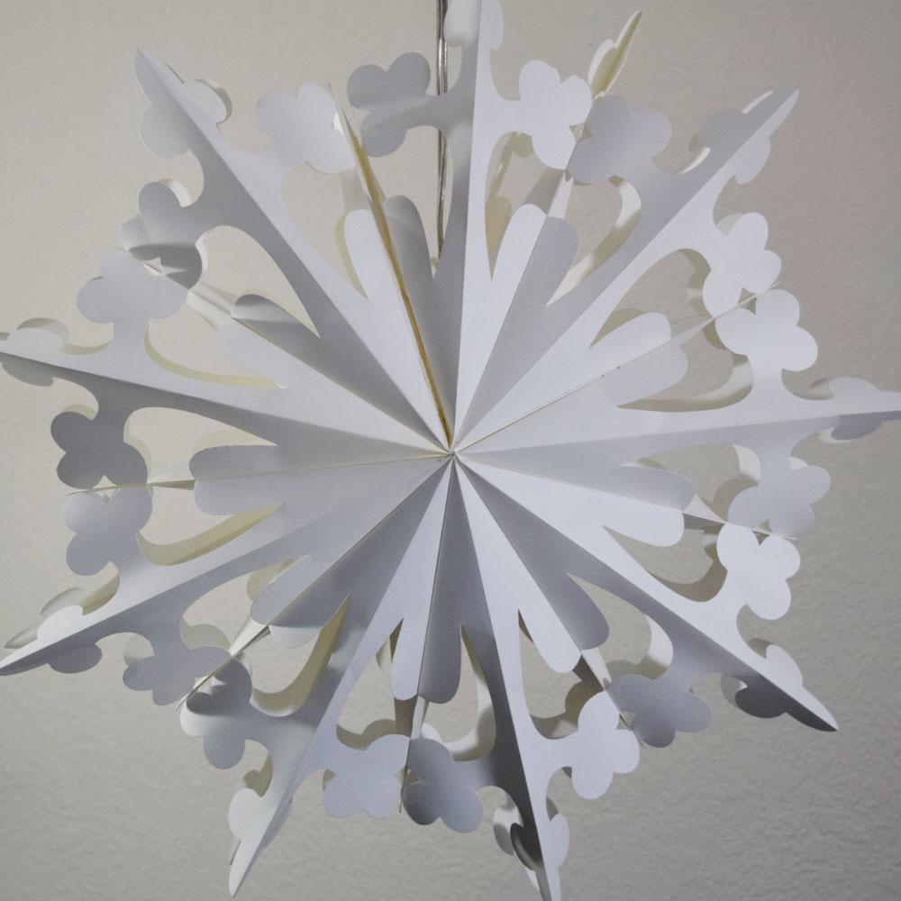 24" White Winter Clover Christmas Holiday Snowflake Paper Star Lantern, Hanging - AsianImportStore.com - B2B Wholesale Lighting and Decor