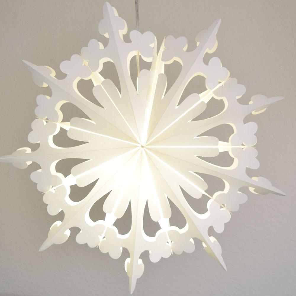 24" White Winter Clover Christmas Holiday Snowflake Paper Star Lantern, Hanging - AsianImportStore.com - B2B Wholesale Lighting and Decor