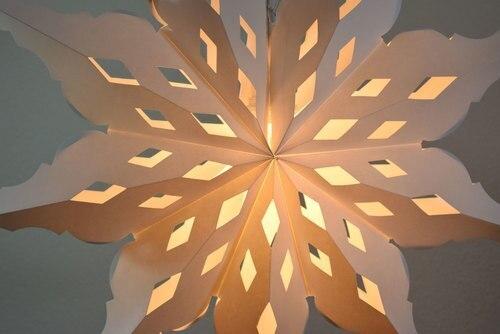3-PACK + Cord | White Winter Diamond 27" Pizzelle Designer Illuminated Paper Star Lanterns and Lamp Cord Hanging Decorations - AsianImportStore.com - B2B Wholesale Lighting and Decor