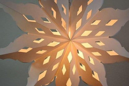 3-PACK + Cord | White Winter Diamond 27" Pizzelle Designer Illuminated Paper Star Lanterns and Lamp Cord Hanging Decorations - AsianImportStore.com - B2B Wholesale Lighting and Decor