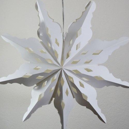 3-PACK + Cord | White Winter Diamond 27" Pizzelle Designer Illuminated Paper Star Lanterns and Lamp Cord Hanging Decorations - AsianImportStore.com - B2B Wholesale Lighting and Decor
