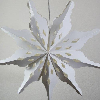 3-PACK + Cord | White Winter Diamond 27" Pizzelle Designer Illuminated Paper Star Lanterns and Lamp Cord Hanging Decorations - AsianImportStore.com - B2B Wholesale Lighting and Decor
