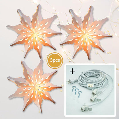 3-PACK + Cord | White Winter Diamond 27" Pizzelle Designer Illuminated Paper Star Lanterns and Lamp Cord Hanging Decorations - AsianImportStore.com - B2B Wholesale Lighting and Decor