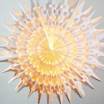 3-PACK + Cord | White Rasoio 24" Pizzelle Designer Illuminated Paper Star Lanterns and Lamp Cord Hanging Decorations - AsianImportStore.com - B2B Wholesale Lighting and Decor