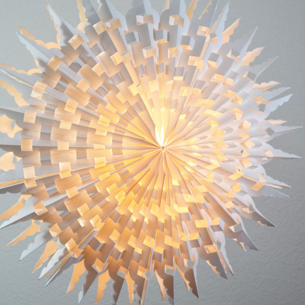 24" White Winter Fractal Christmas Holiday Snowflake Paper Star Lantern, Hanging - AsianImportStore.com - B2B Wholesale Lighting and Decor