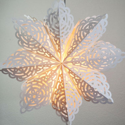 Quasimoon Pizzelle Paper Star Lantern (24-Inch, White, Winter Frost Snowflake Design) - Great With or Without Lights - Holiday Snowflake Decorations - AsianImportStore.com - B2B Wholesale Lighting and Decor